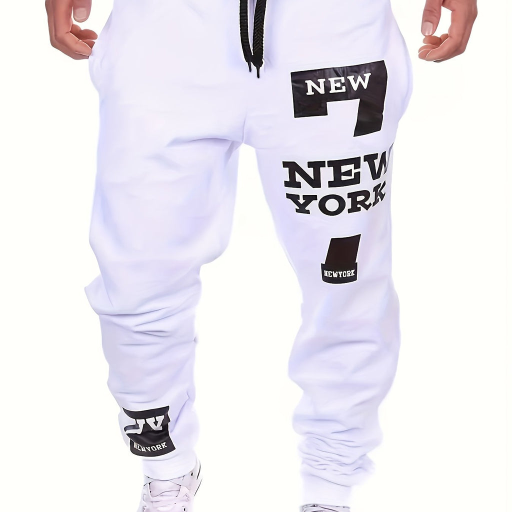 Men's Sports Joggers, Letter Print, Tapered