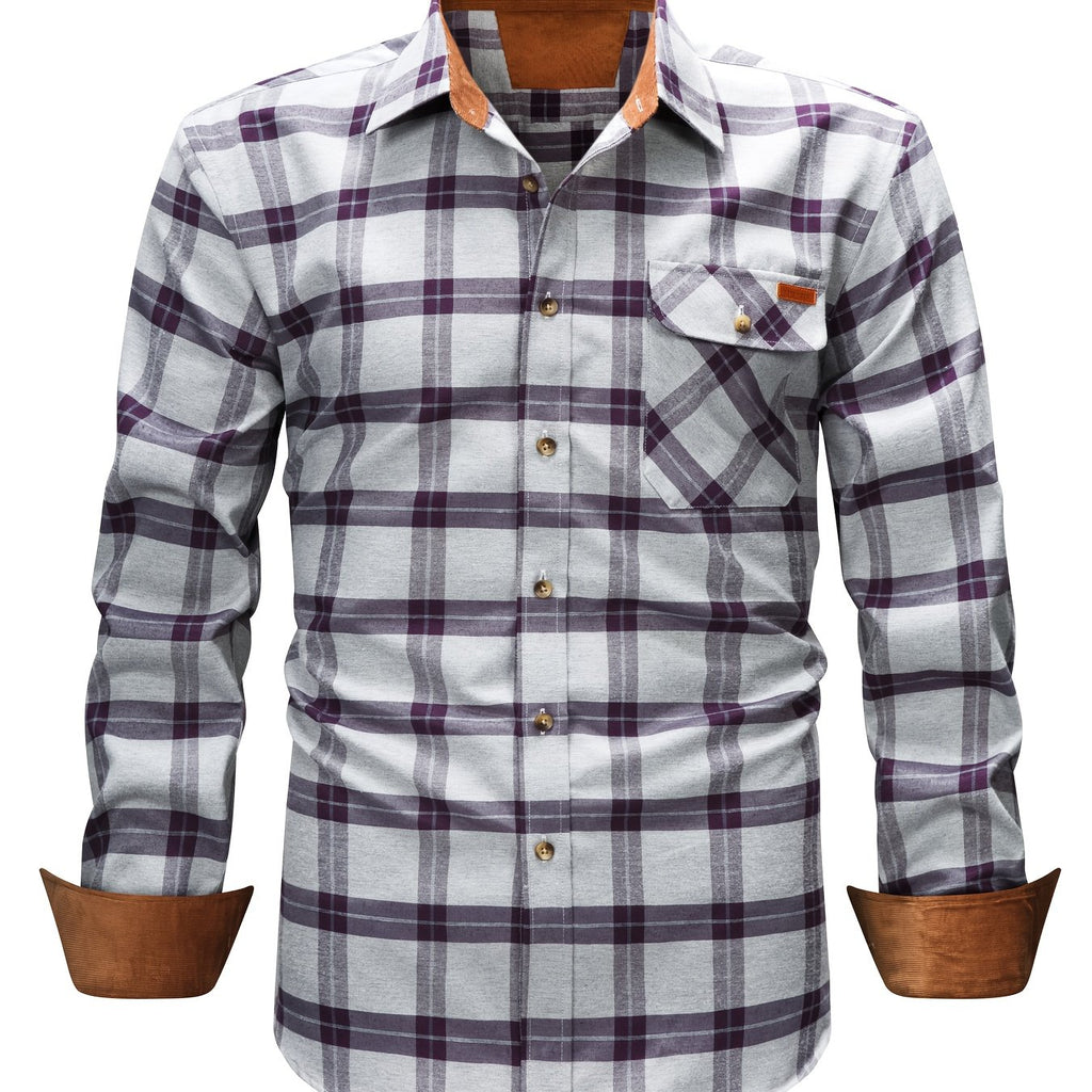 Men's Brushed Plaid Shirt, Dual-Tone, Long-Sleeve
