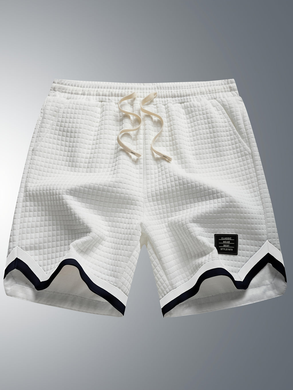 Men's Waffle Knit Shorts, Striped, Drawstring with Pockets