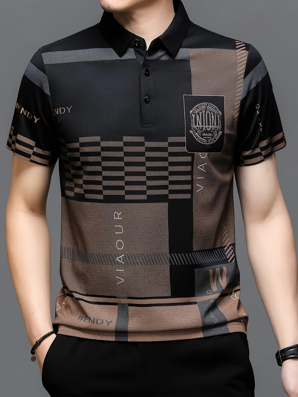 Men's Golf Polo Shirt, Plaid, Moisture-Wicking Quick-Dry