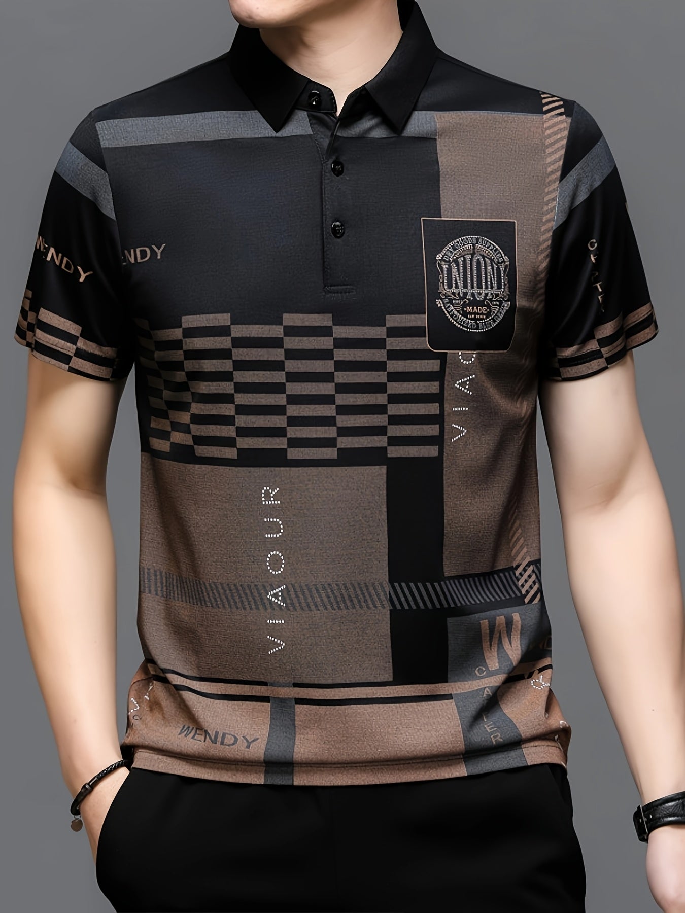 Men's Golf Polo Shirt, Plaid, Moisture-Wicking Quick-Dry