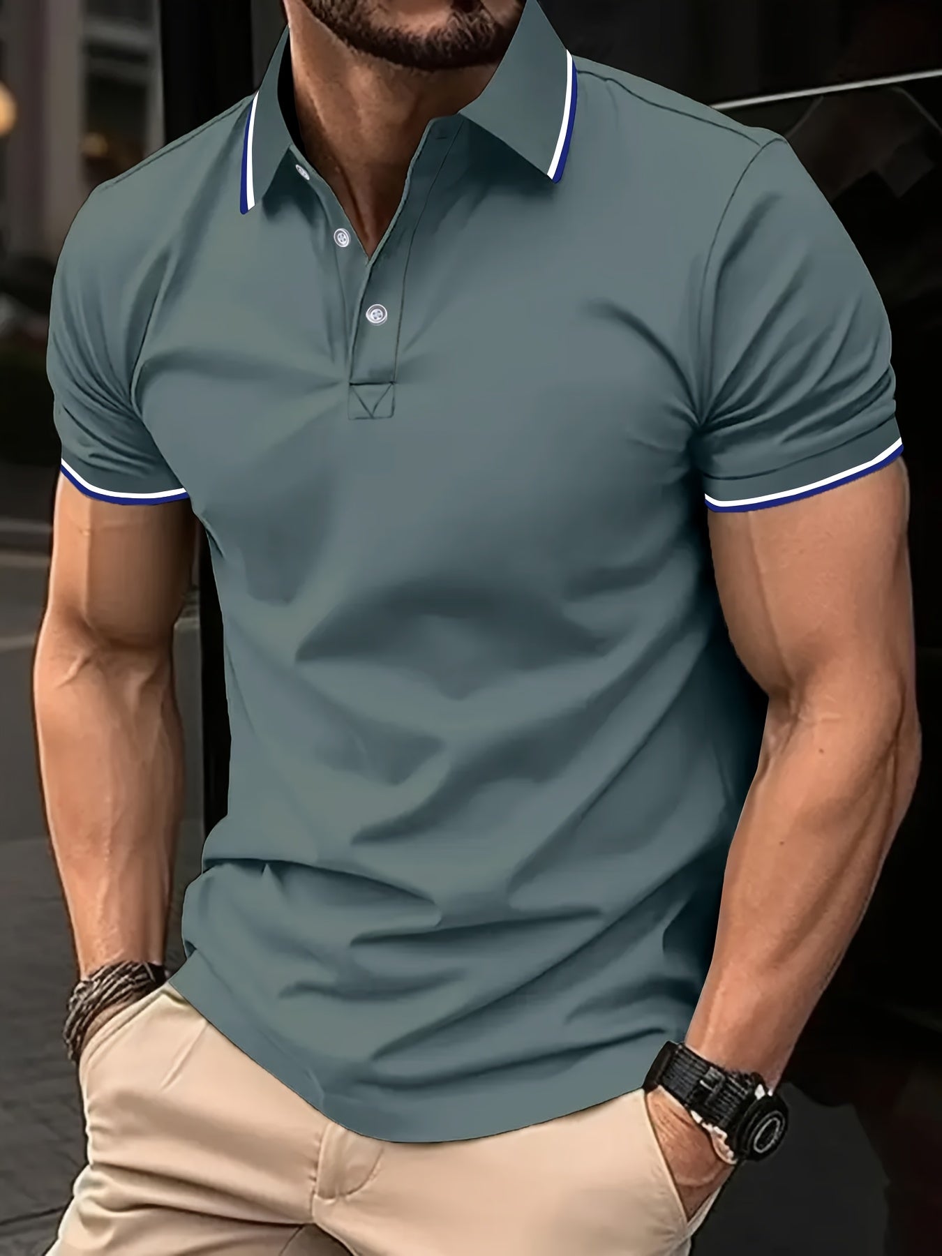 Men's Polo Shirt, Classic Button-Up Collar