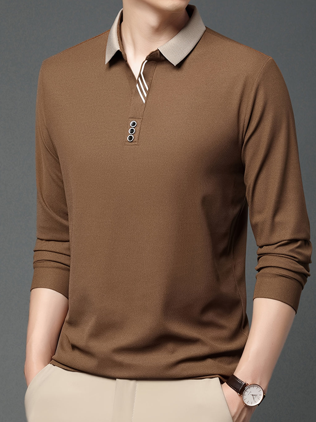 Men's Long-Sleeve Shirt, Button Detail, Casual