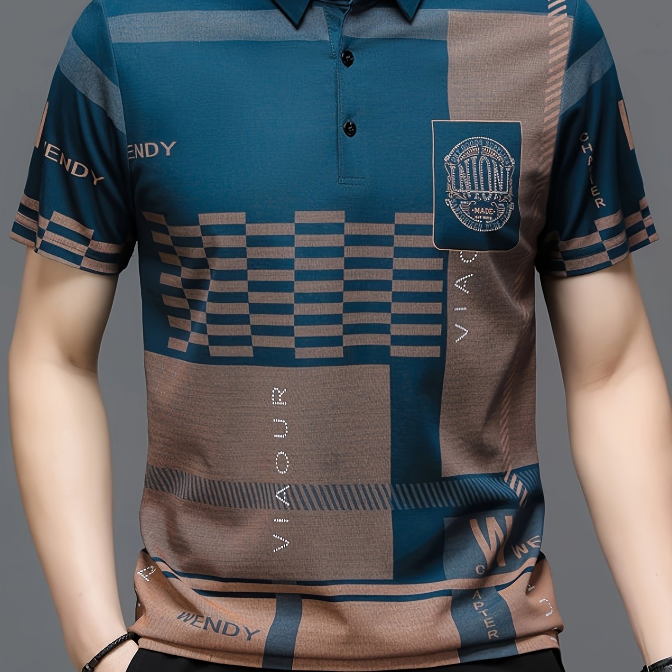 Men's Golf Polo Shirt, Plaid, Moisture-Wicking Quick-Dry
