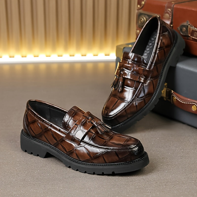 Men's Tassel Thick-Sole Dress Loafers, Round-Toe