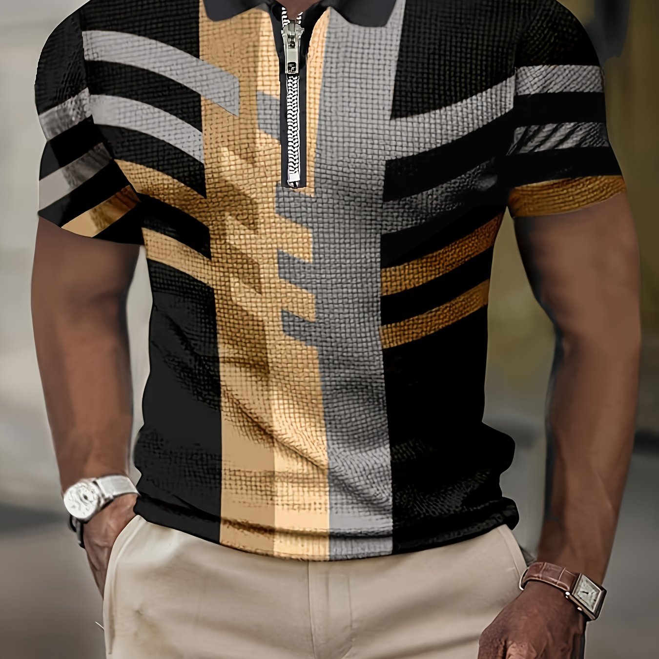 Men's Short-Sleeve Shirt, Striped, Button-Up Casual