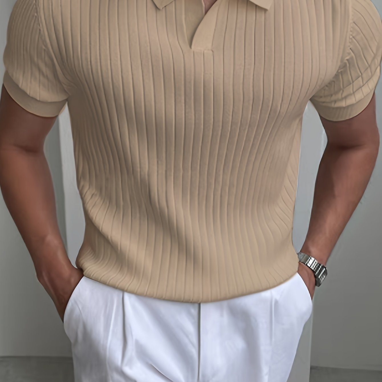 Men's Knit Polo Shirt, Striped Short-Sleeve