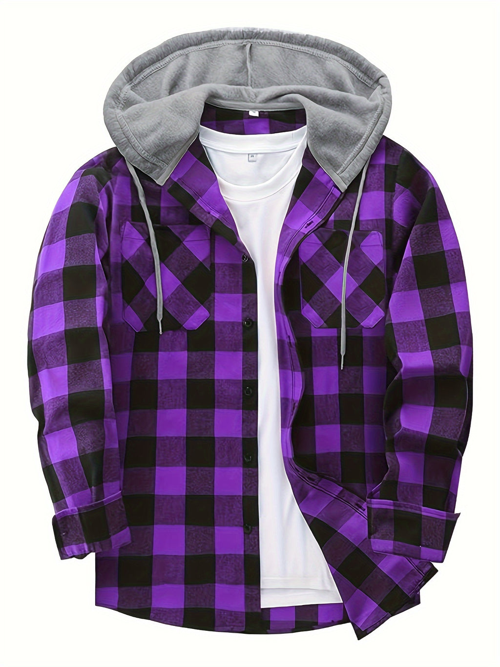 Men's Hooded Plaid Shirt, Long-Sleeve