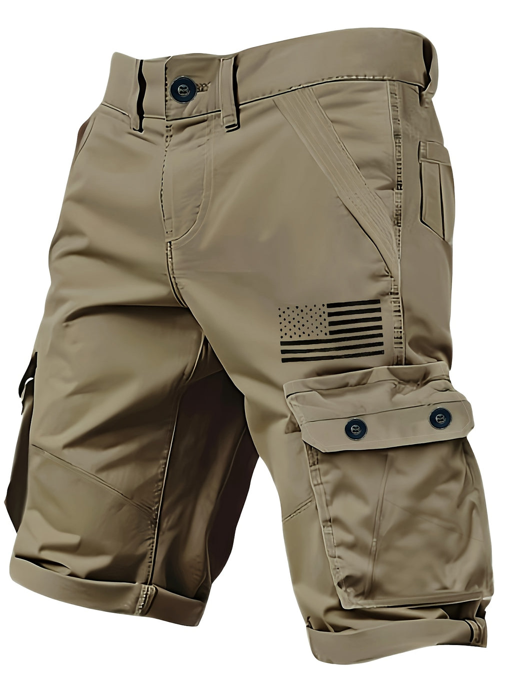 Men's Cargo Shorts, Multi-Pocket Khaki, Casual Streetwear
