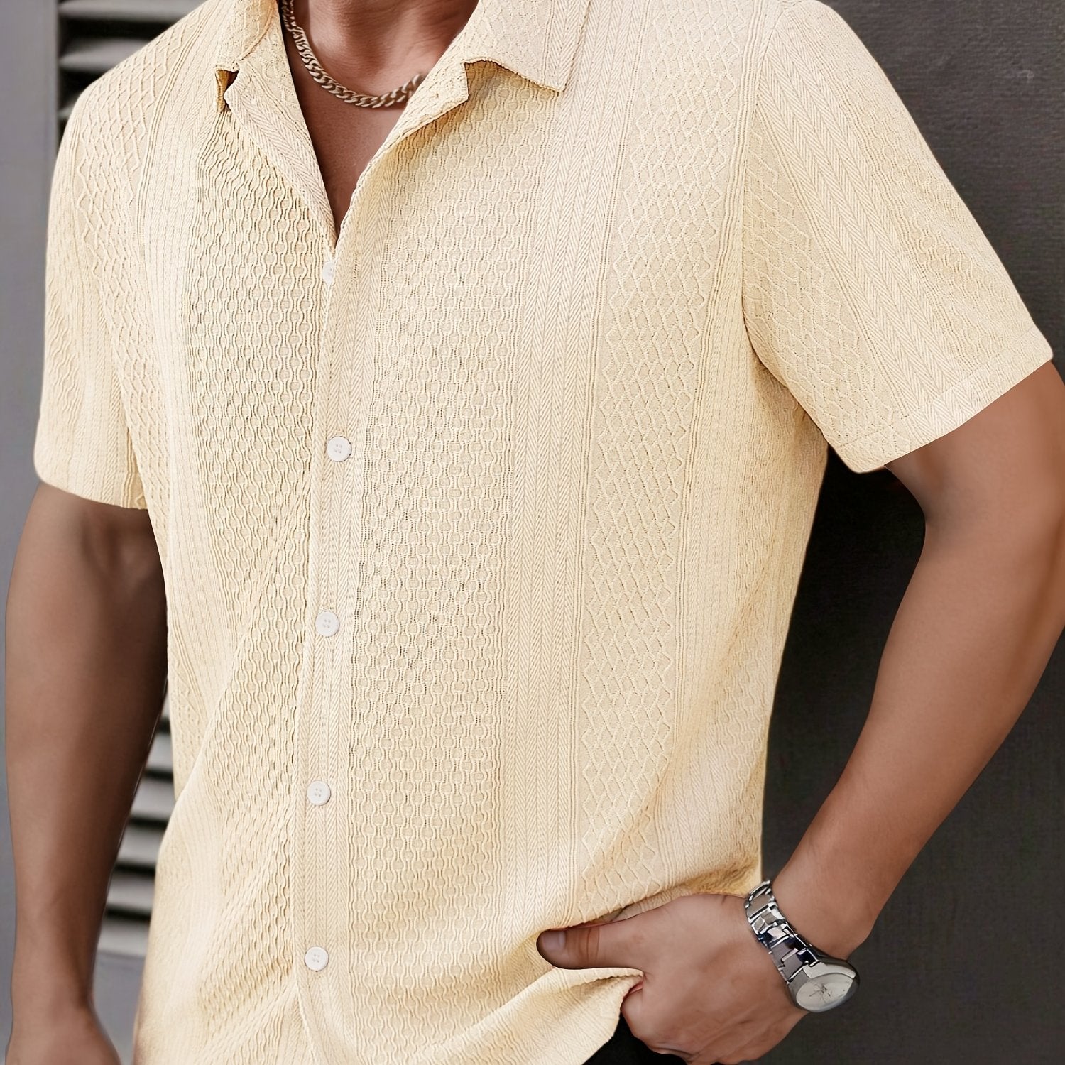 Men's Short-Sleeve Shirt, Jacquard Knit, Office Casual