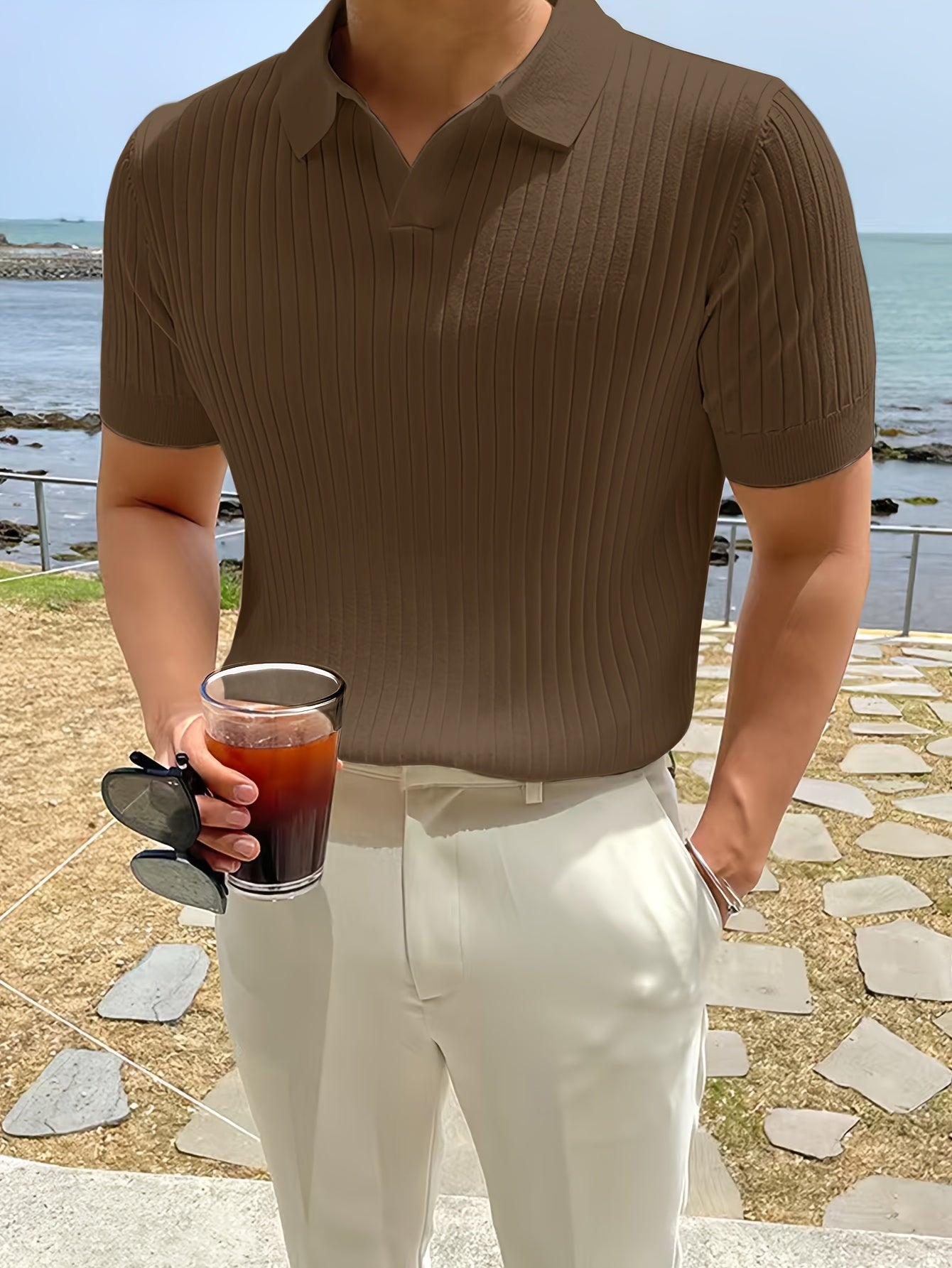 Men's Knit Polo Shirt, Striped Short-Sleeve