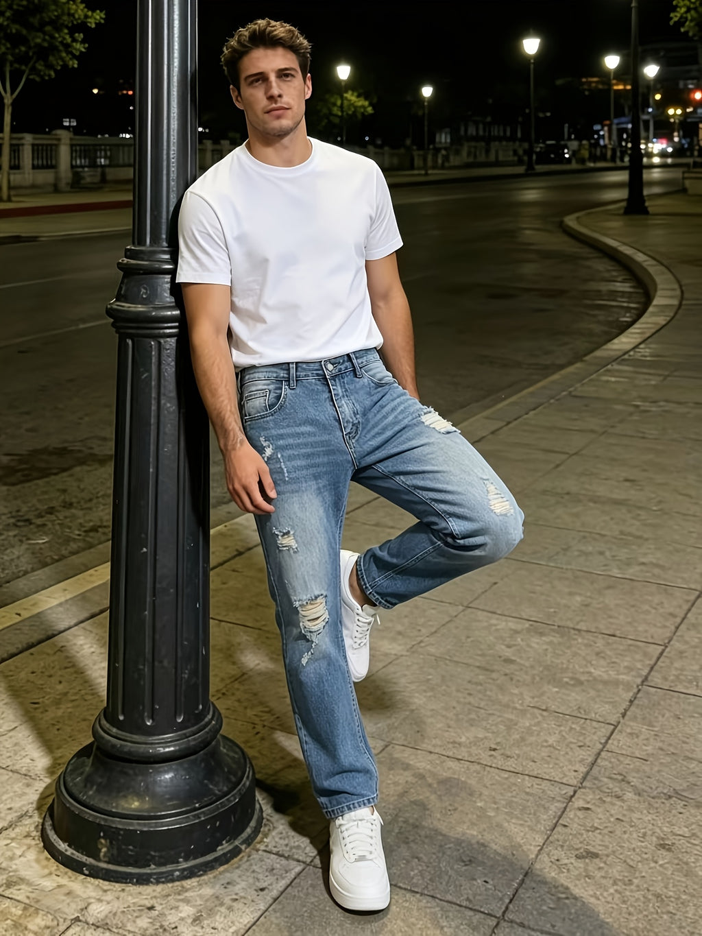 Men's Jeans, Light Wash, Ripped Slim Fit