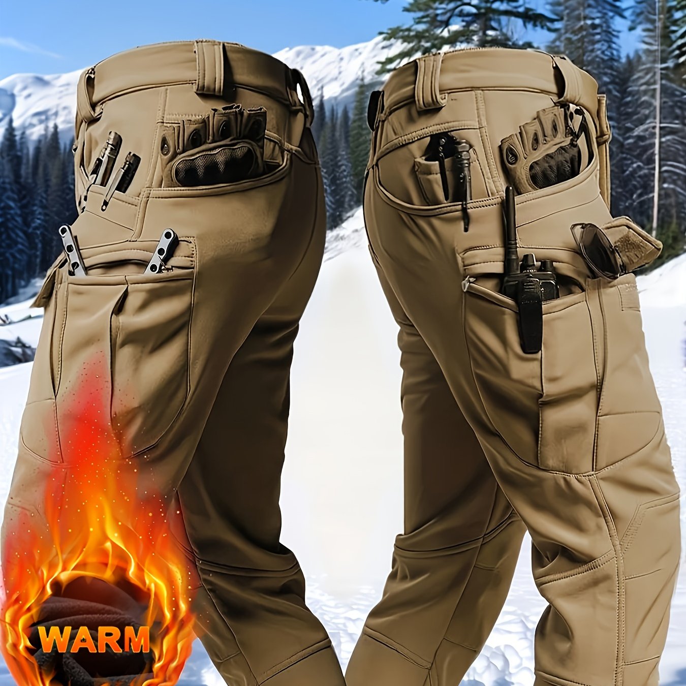 Men's Fleece-Lined Work Trousers, Softshell, Zippered Pockets