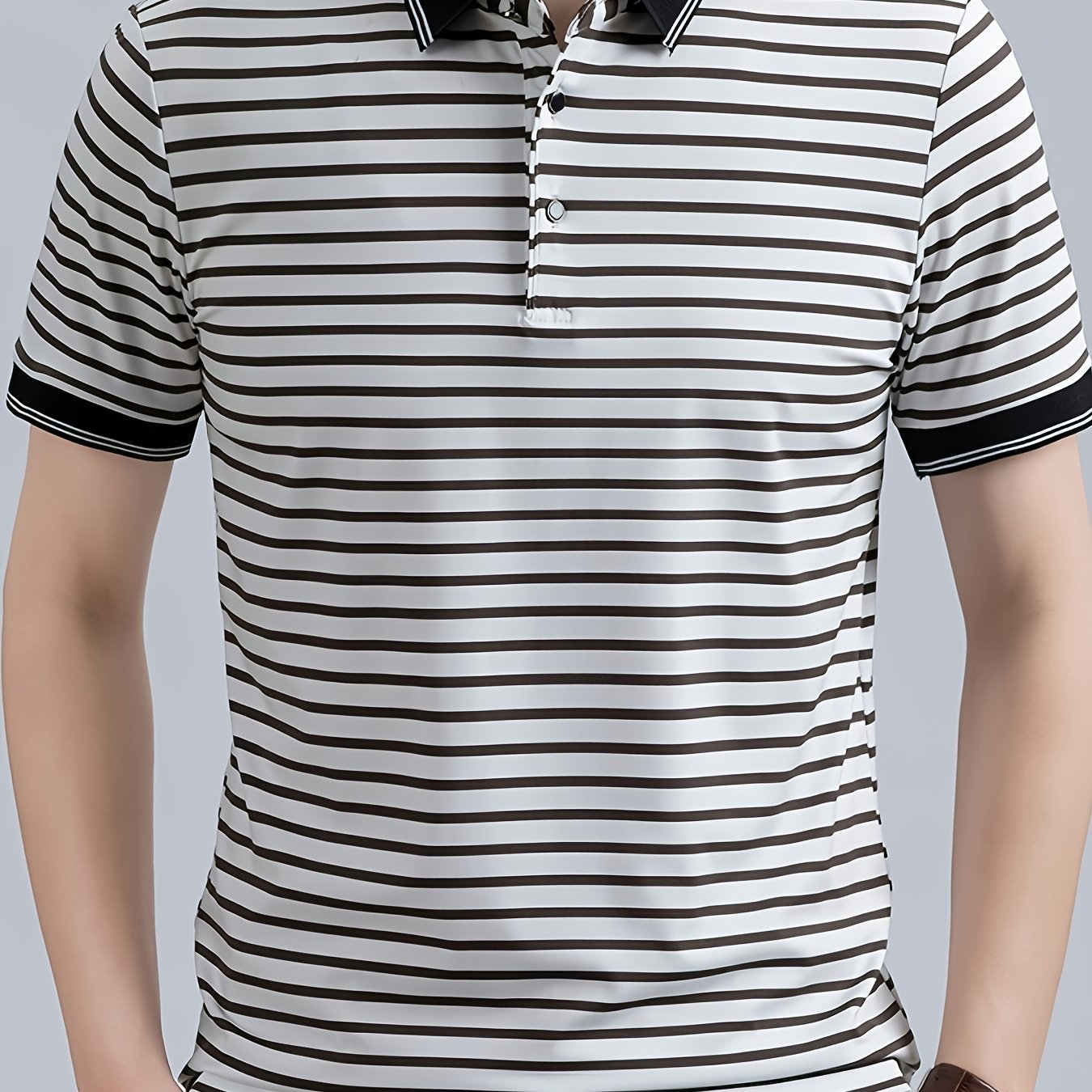 Men's Striped Polo Shirt, Short-Sleeve Lapel Collar