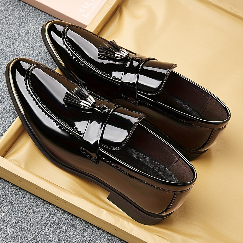 Men's Pointed-Toe Dress Loafers, British Style Black