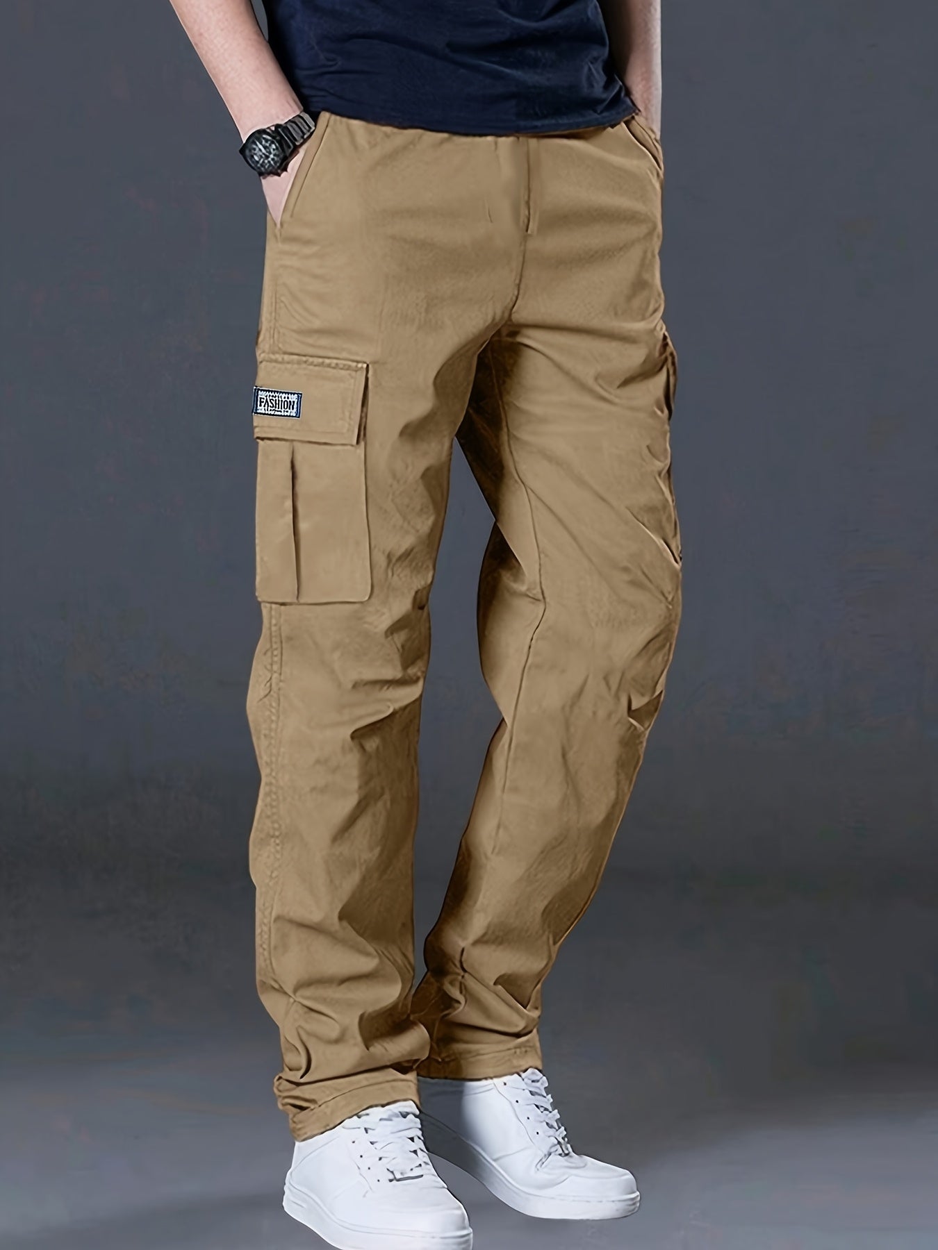 Men's Cargo Trousers, Multi-Pocket, Straight-Leg Drawstring