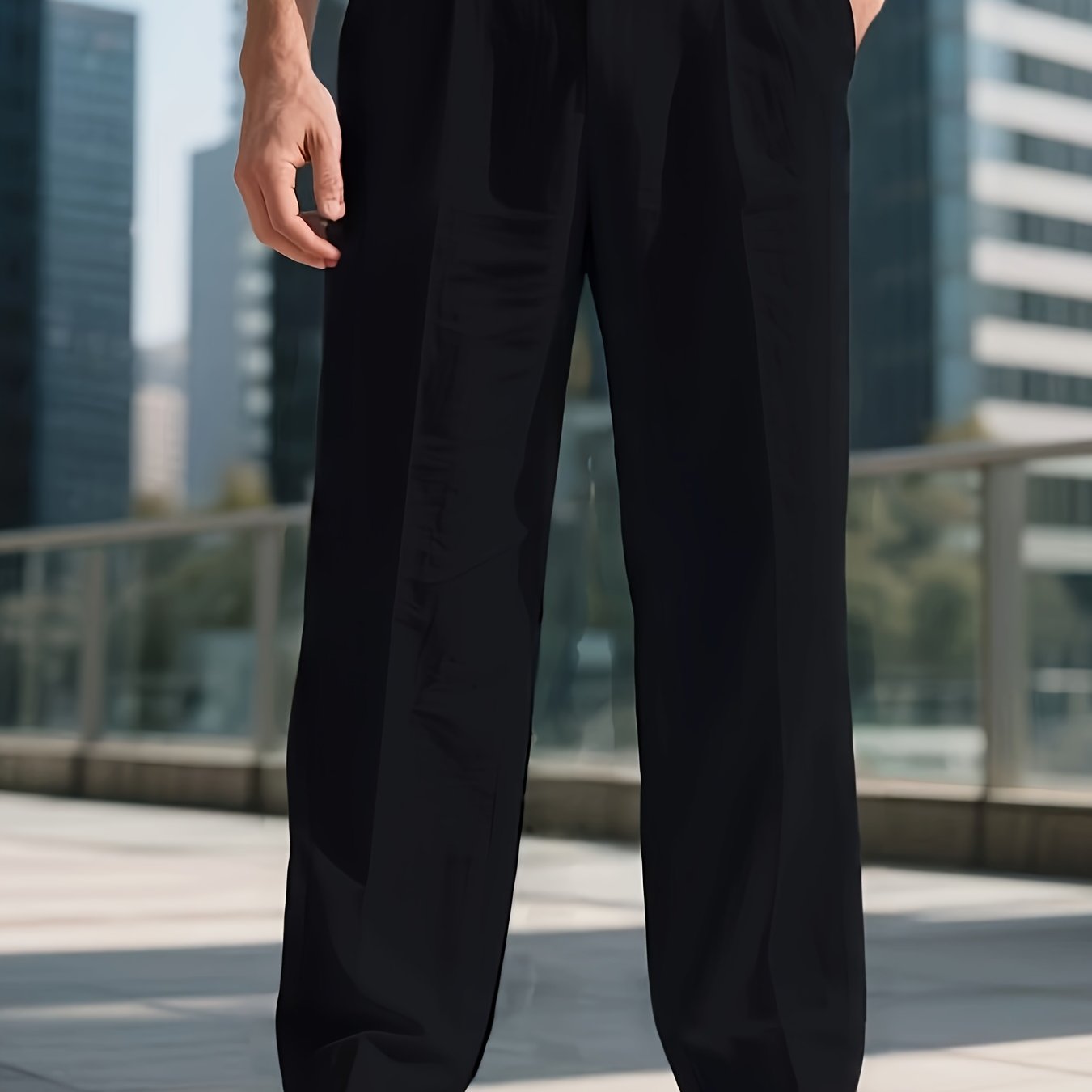 Men's Linen-Blend Trousers, Khaki, Straight-Leg Business Casual
