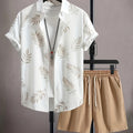 Men's Leaf-Print Shirt & Shorts Set, Short-Sleeve