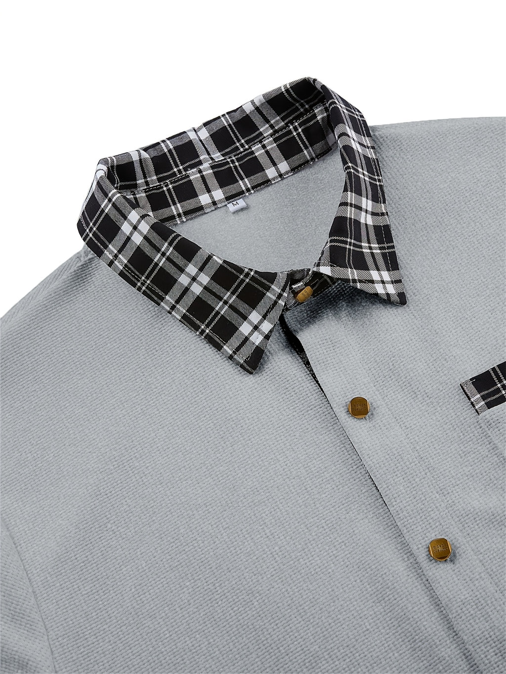 Men's Waffle-Knit Plaid Shirt, Patchwork, Long-Sleeve