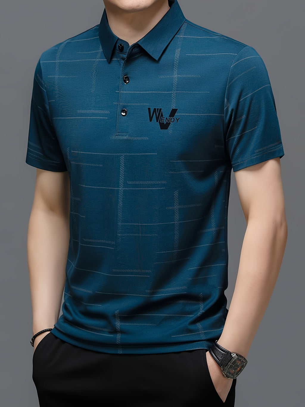 Men's Golf Polo Shirt, Striped, Moisture-Wicking