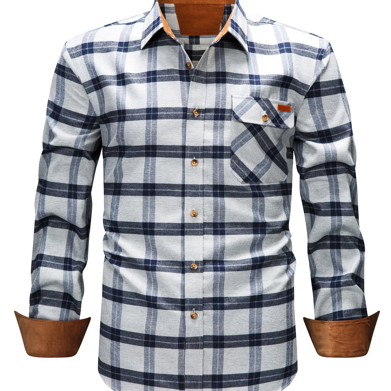 Men's Brushed Plaid Shirt, Dual-Tone, Long-Sleeve