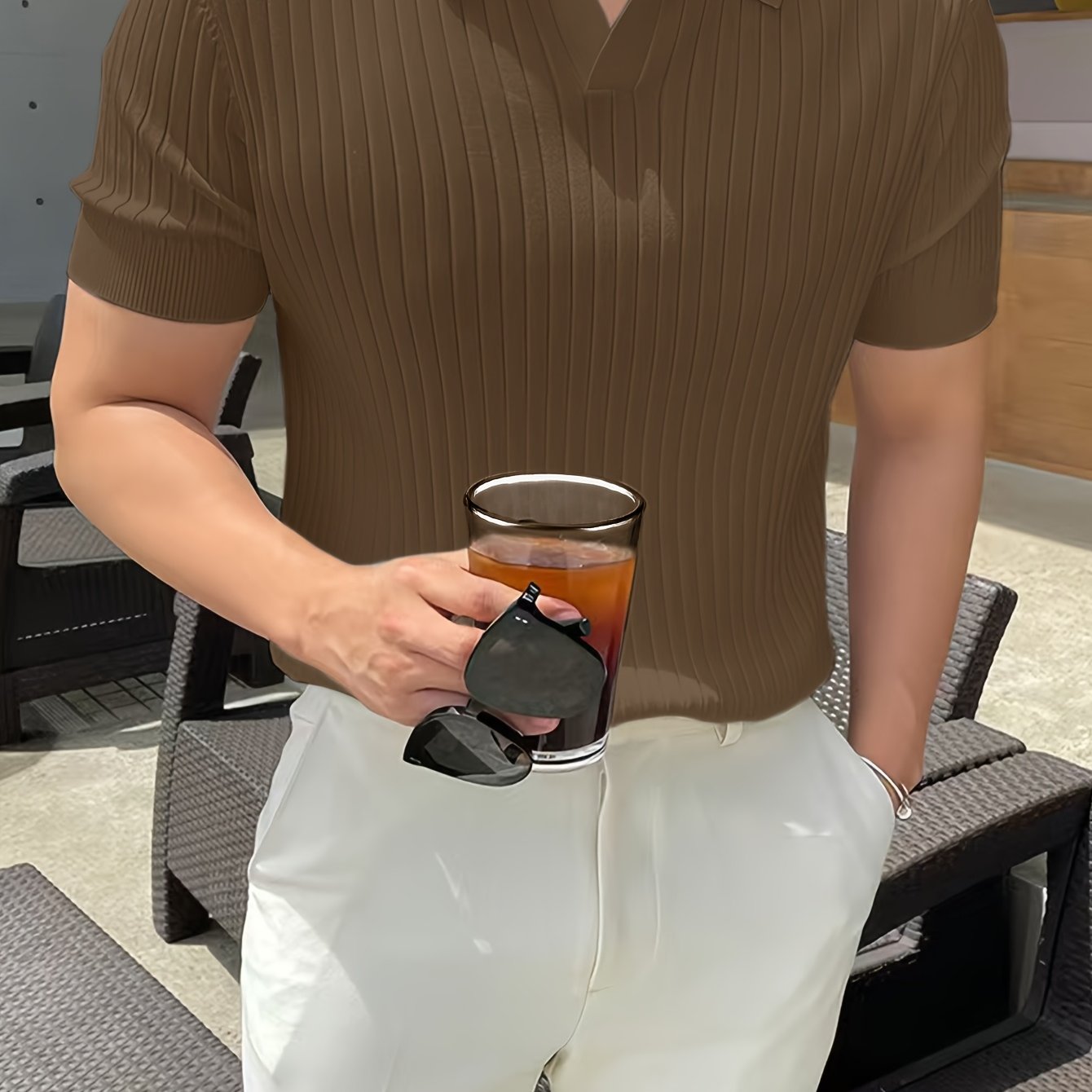 Men's Knit Polo Shirt, Striped Short-Sleeve
