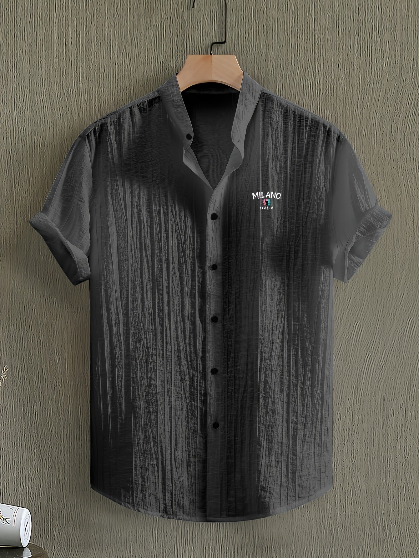 Men's Short-Sleeve Shirt, Print, Stand-Up Collar
