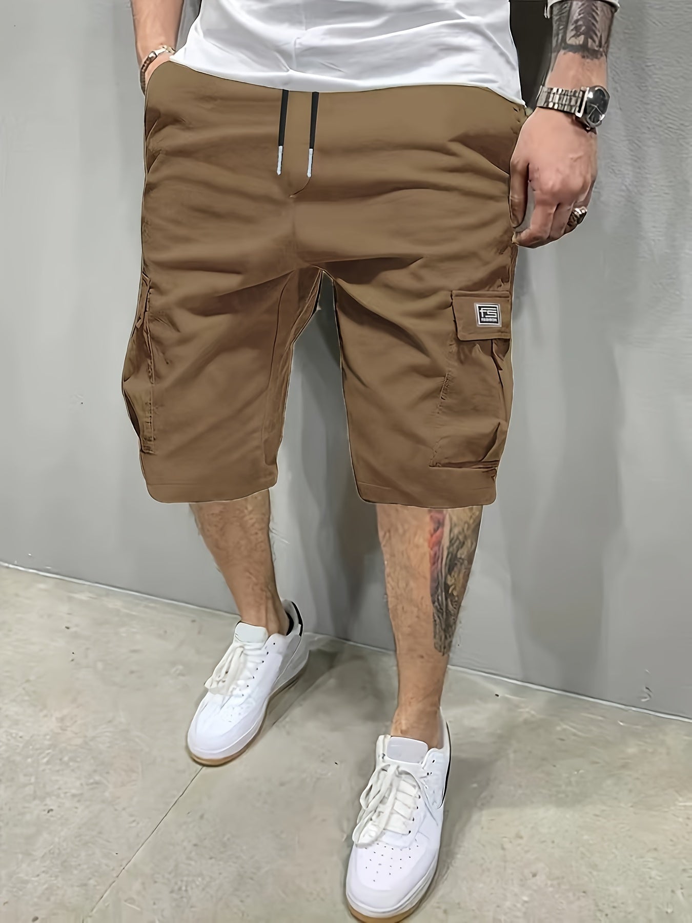 Men's Cargo Shorts, Loose Athletic Mid-Length, Summer Casual