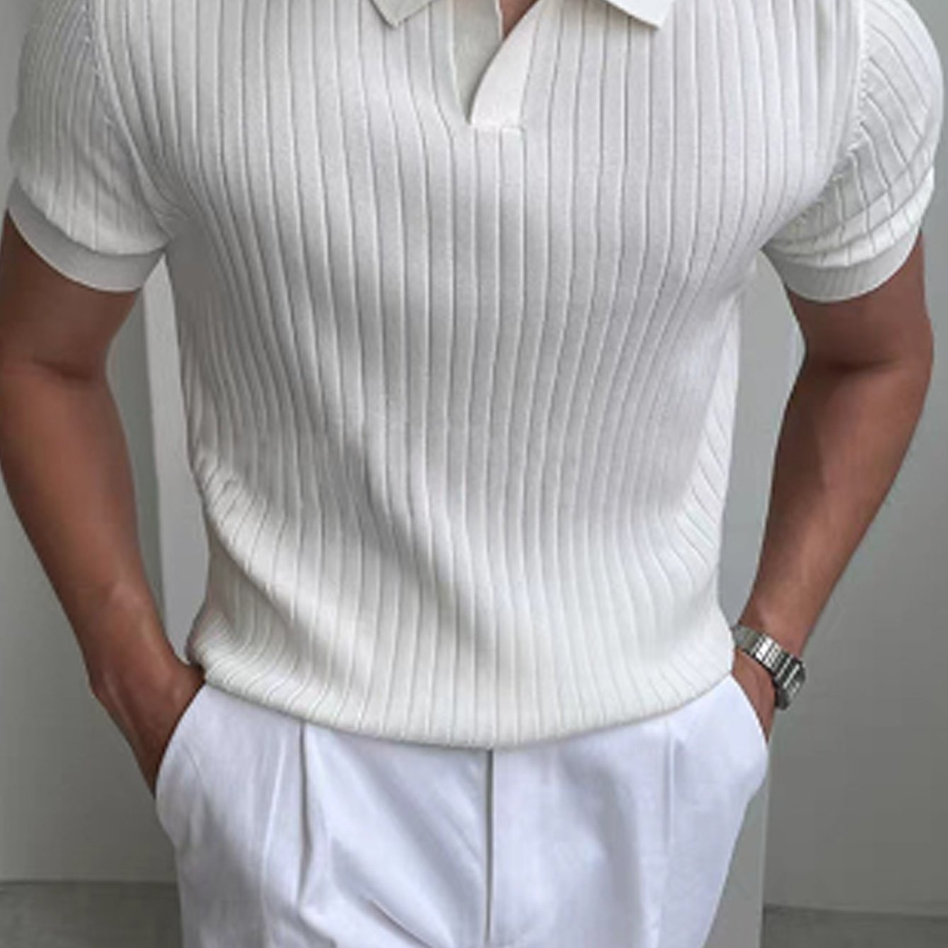 Men's Knit Polo Shirt, Striped Short-Sleeve