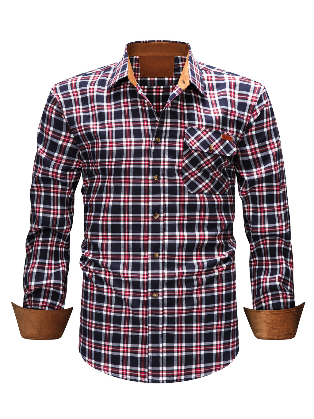 Men's Brushed Plaid Shirt, Dual-Tone, Long-Sleeve