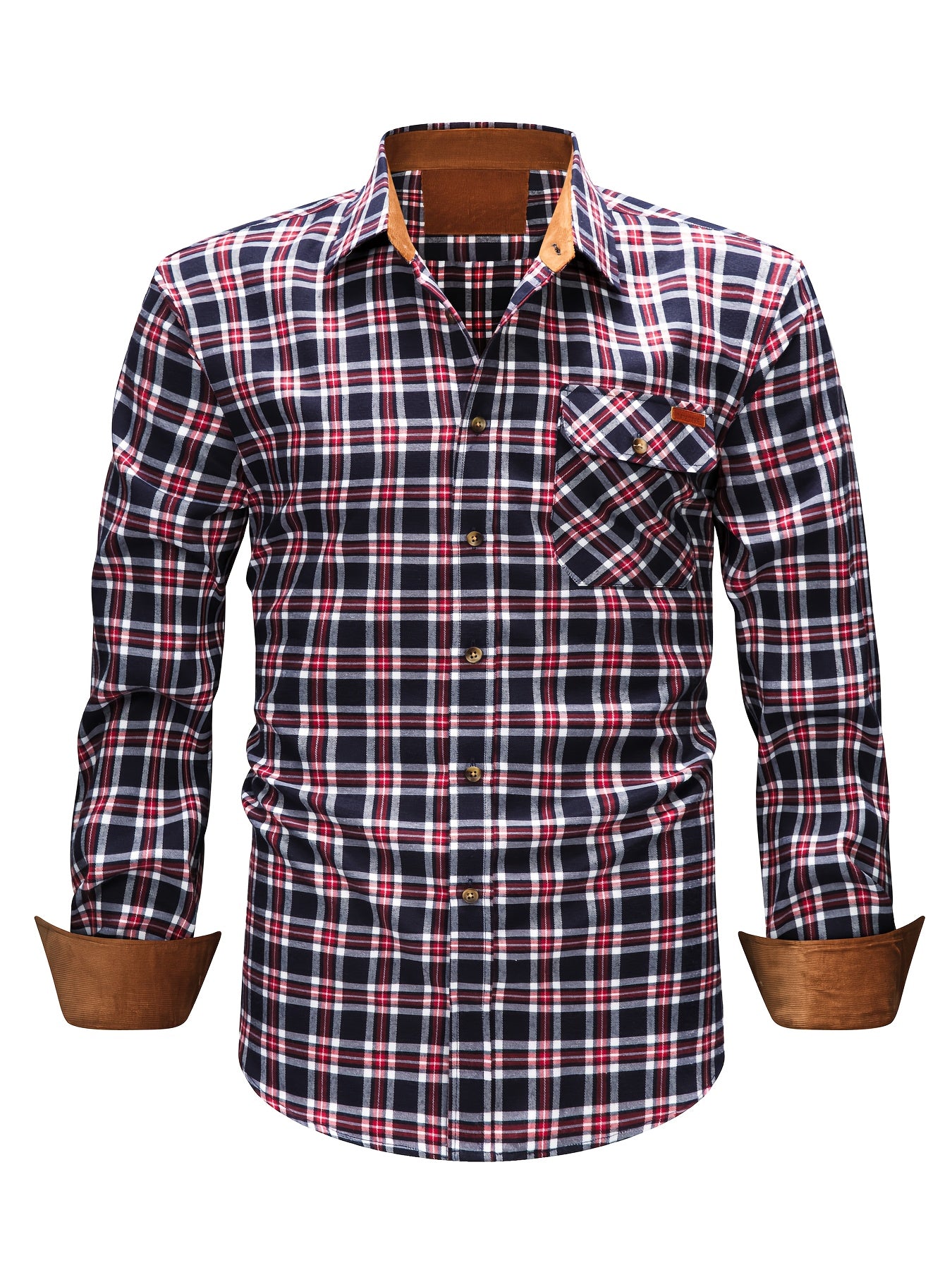 Men's Brushed Plaid Shirt, Dual-Tone, Long-Sleeve
