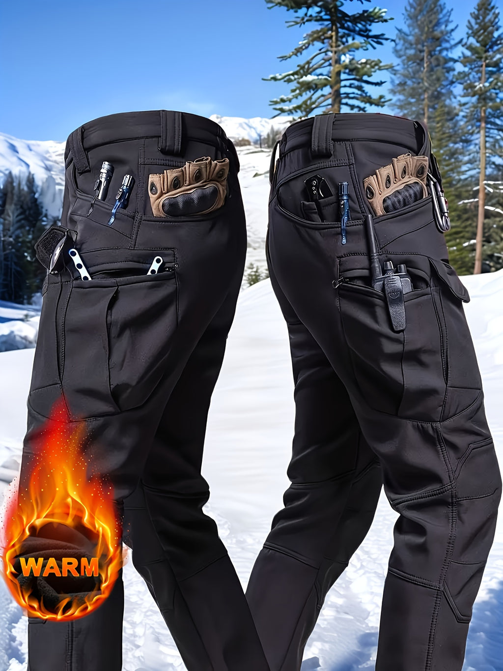Men's Fleece-Lined Work Trousers, Softshell, Zippered Pockets