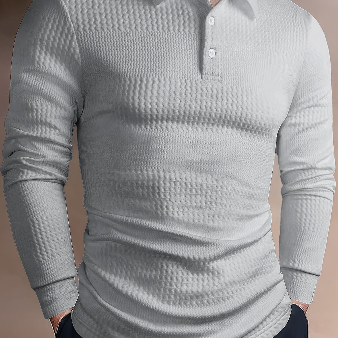 Men's Long-Sleeve Polo Shirt, Jacquard, Slim Fit