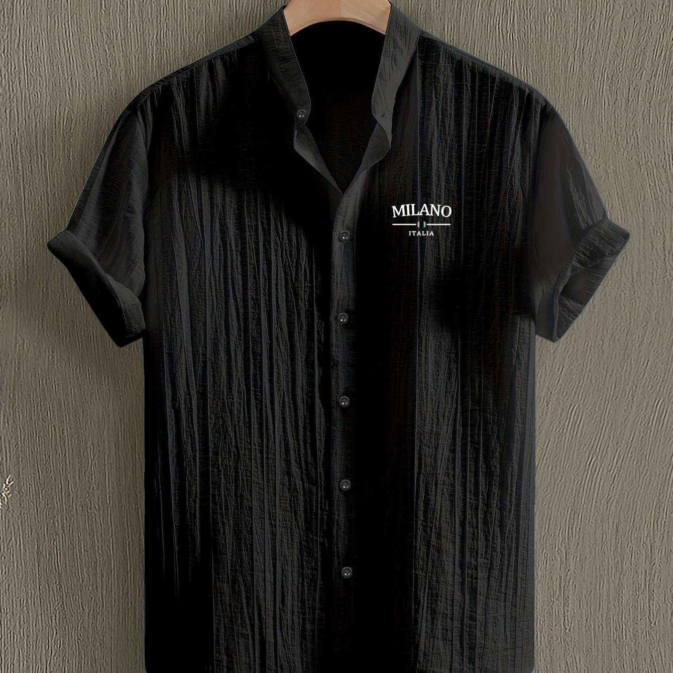 Men's Short-Sleeve Shirt, Print, Stand-Up Collar
