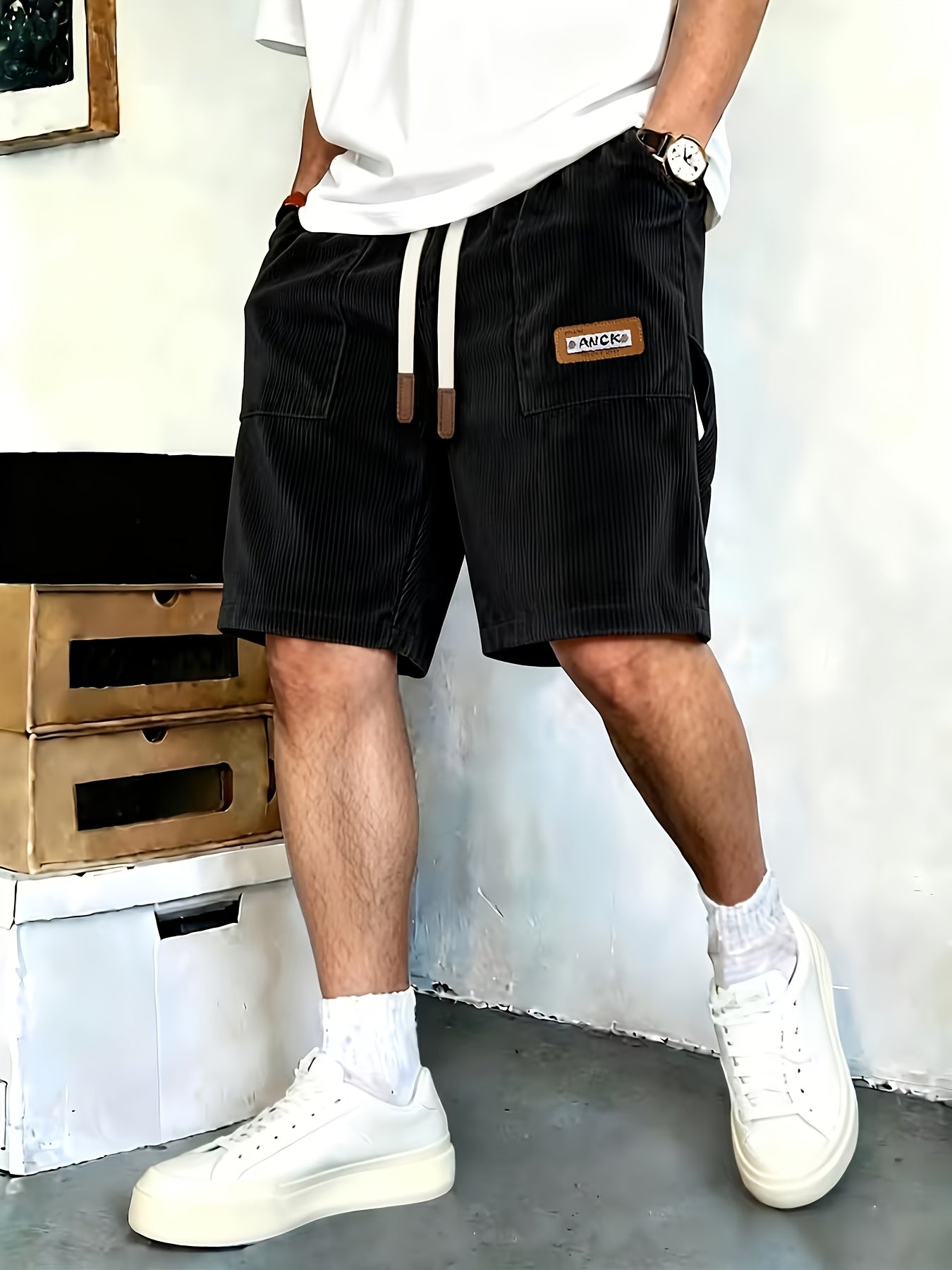 Men's Corduroy Shorts, Loose Cargo Bermuda, Retro Casual