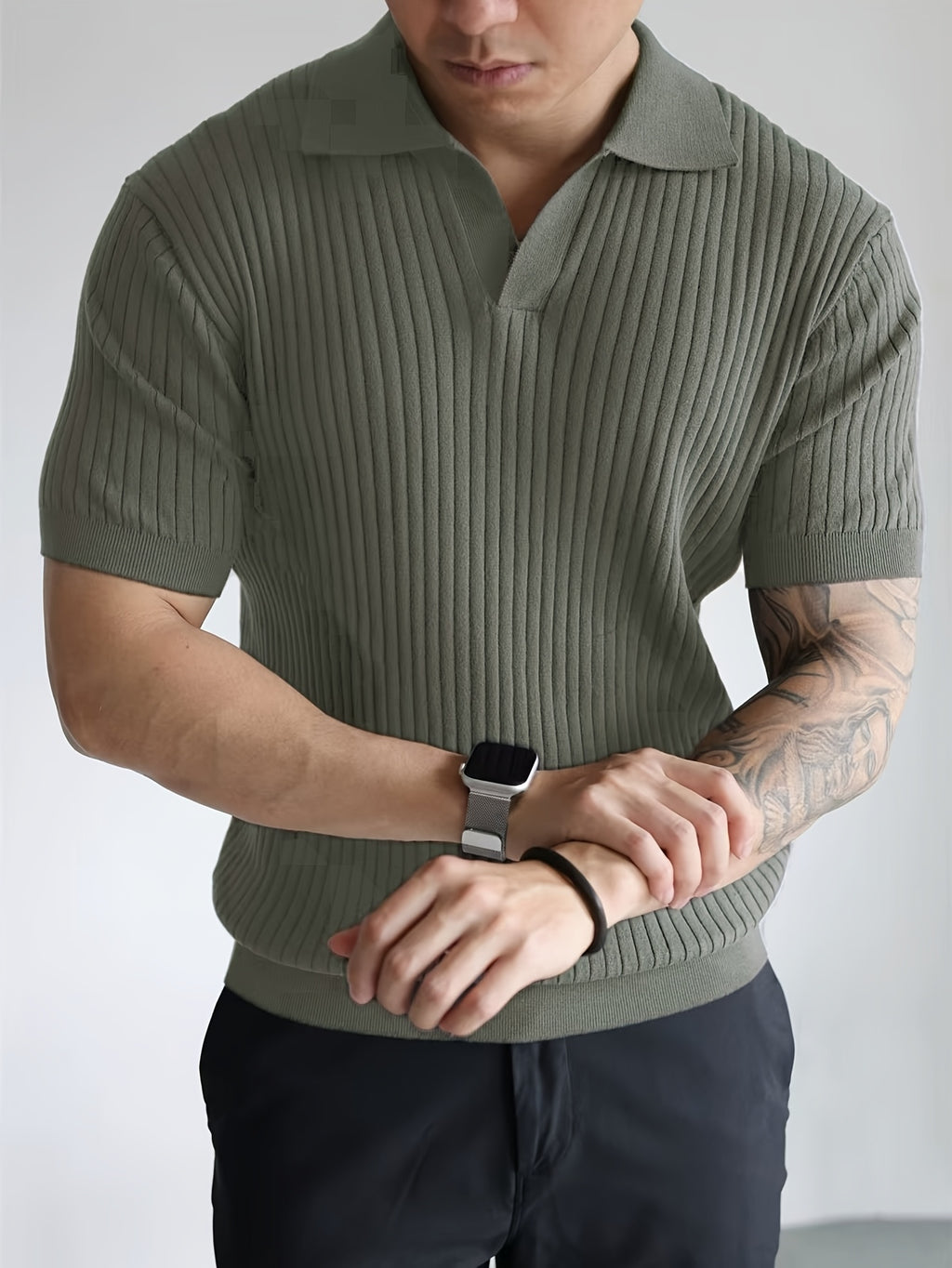 Men's Knit Polo Shirt, Striped Short-Sleeve
