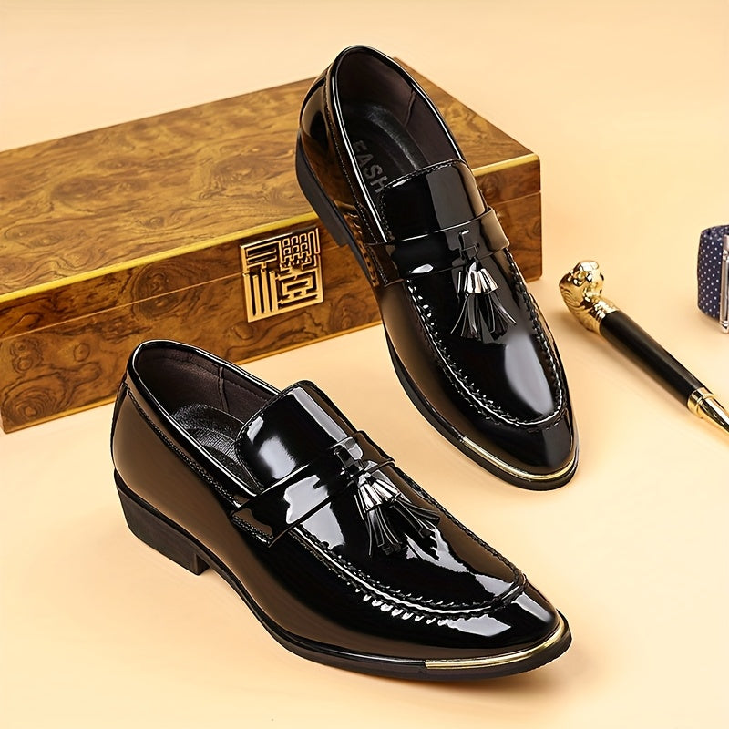 Men's Pointed-Toe Dress Loafers, British Style Black