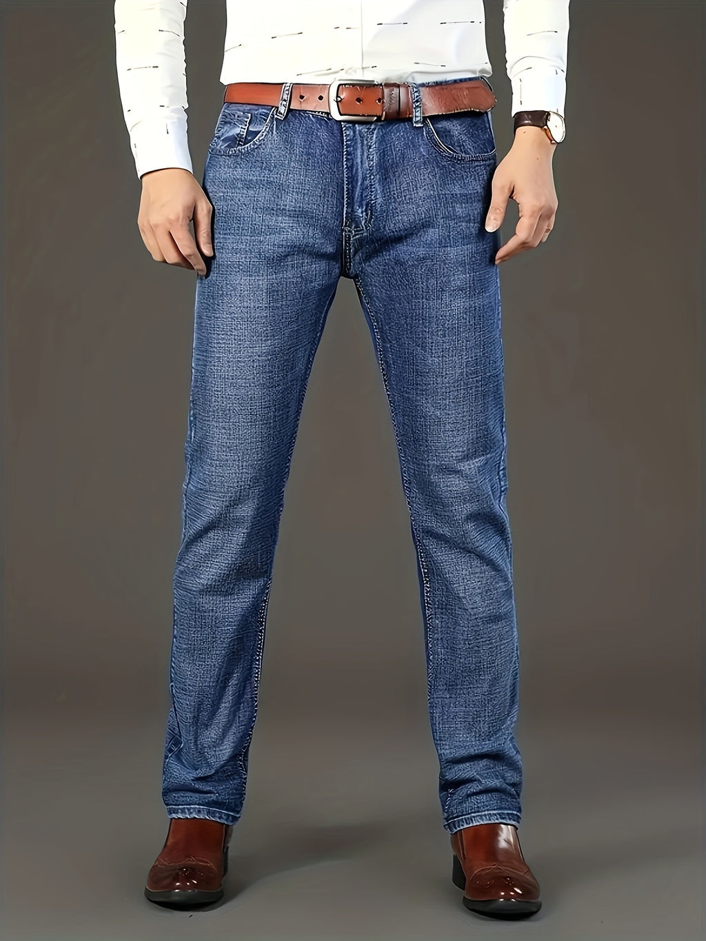 Men's Stretch Denim Trousers, Straight-Leg, Business Casual
