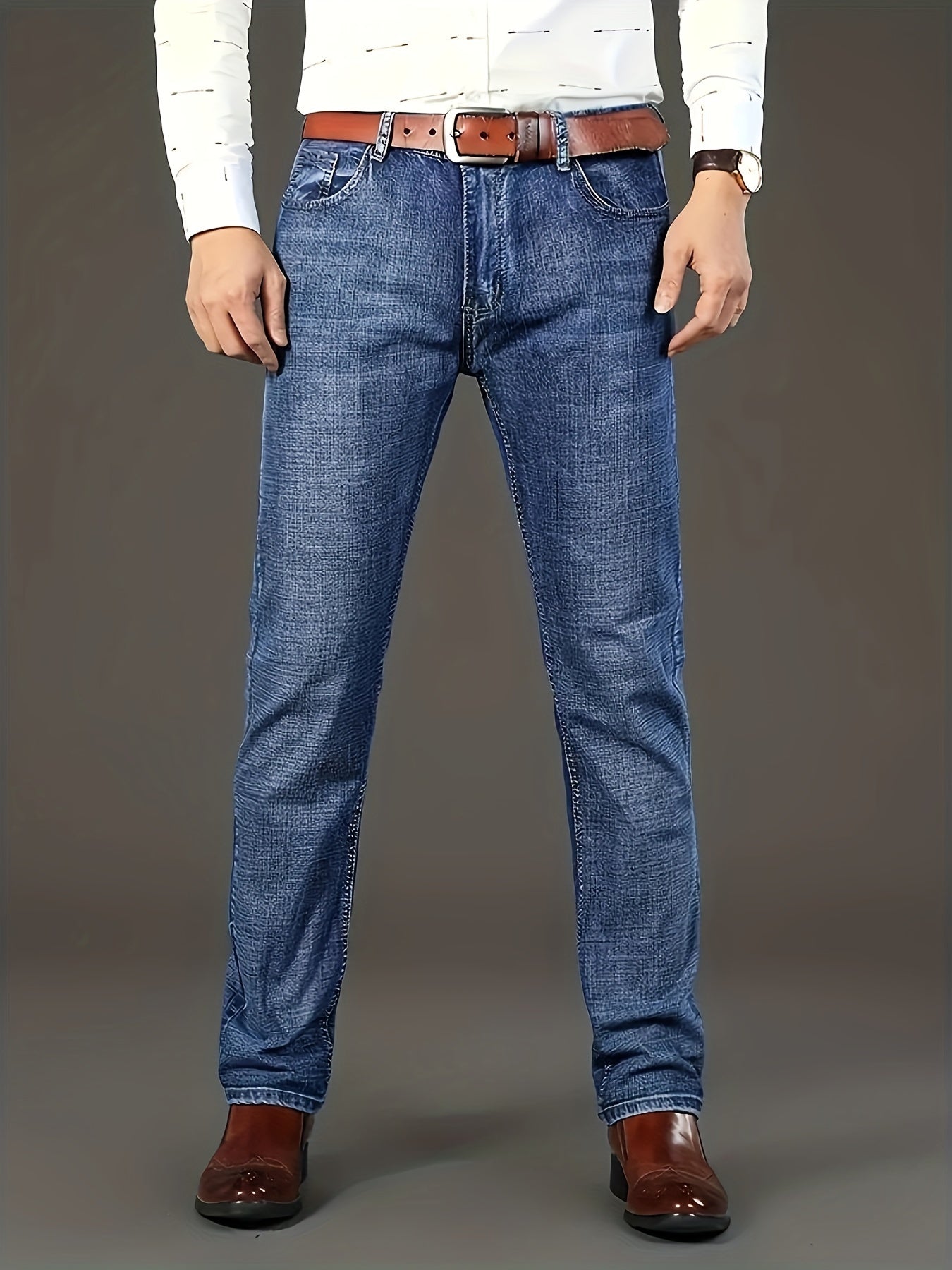 Men's Stretch Denim Trousers, Straight-Leg, Business Casual