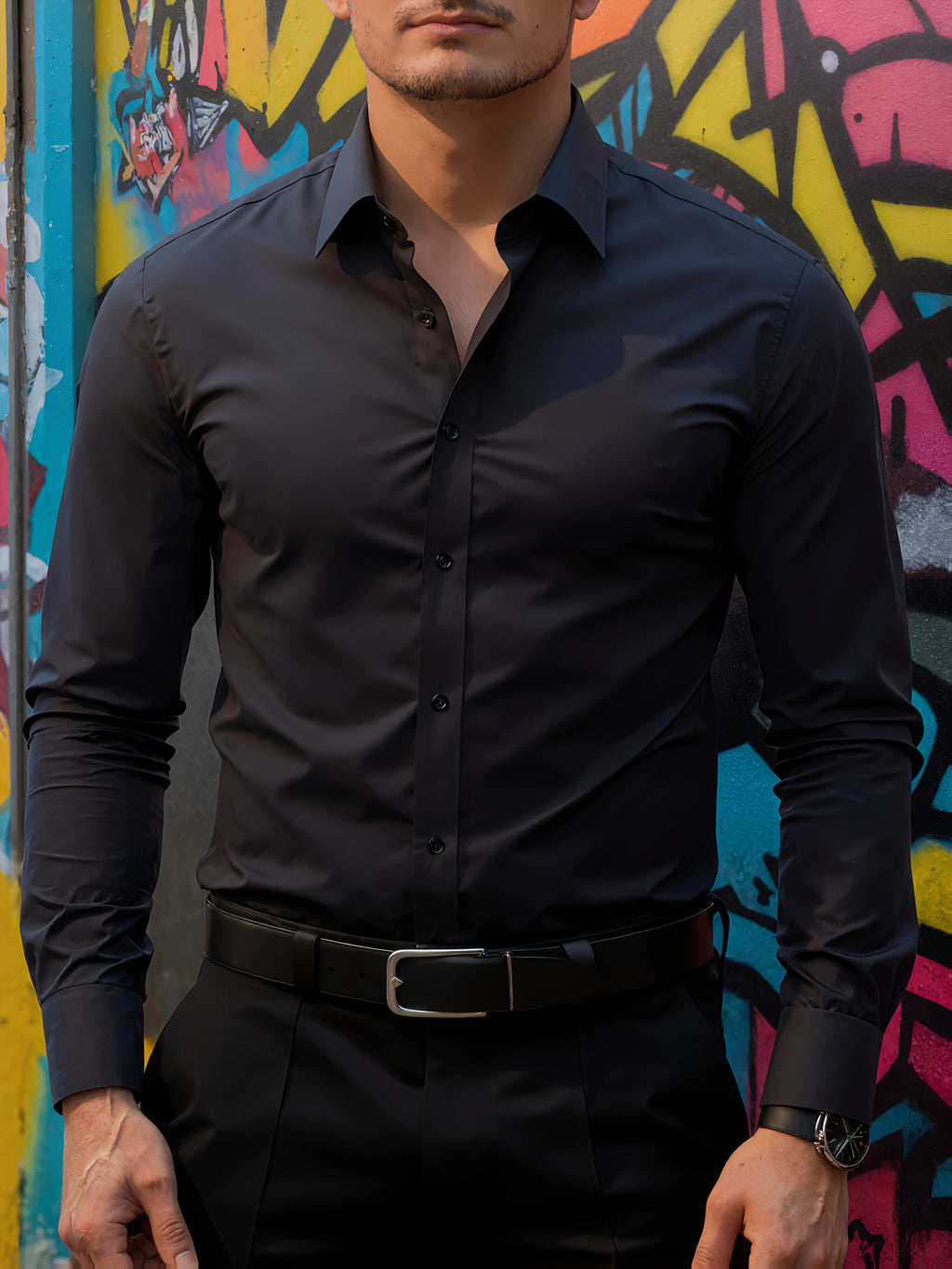Men's Long-Sleeve Shirt, Stretch Slim-Fit Button-Up