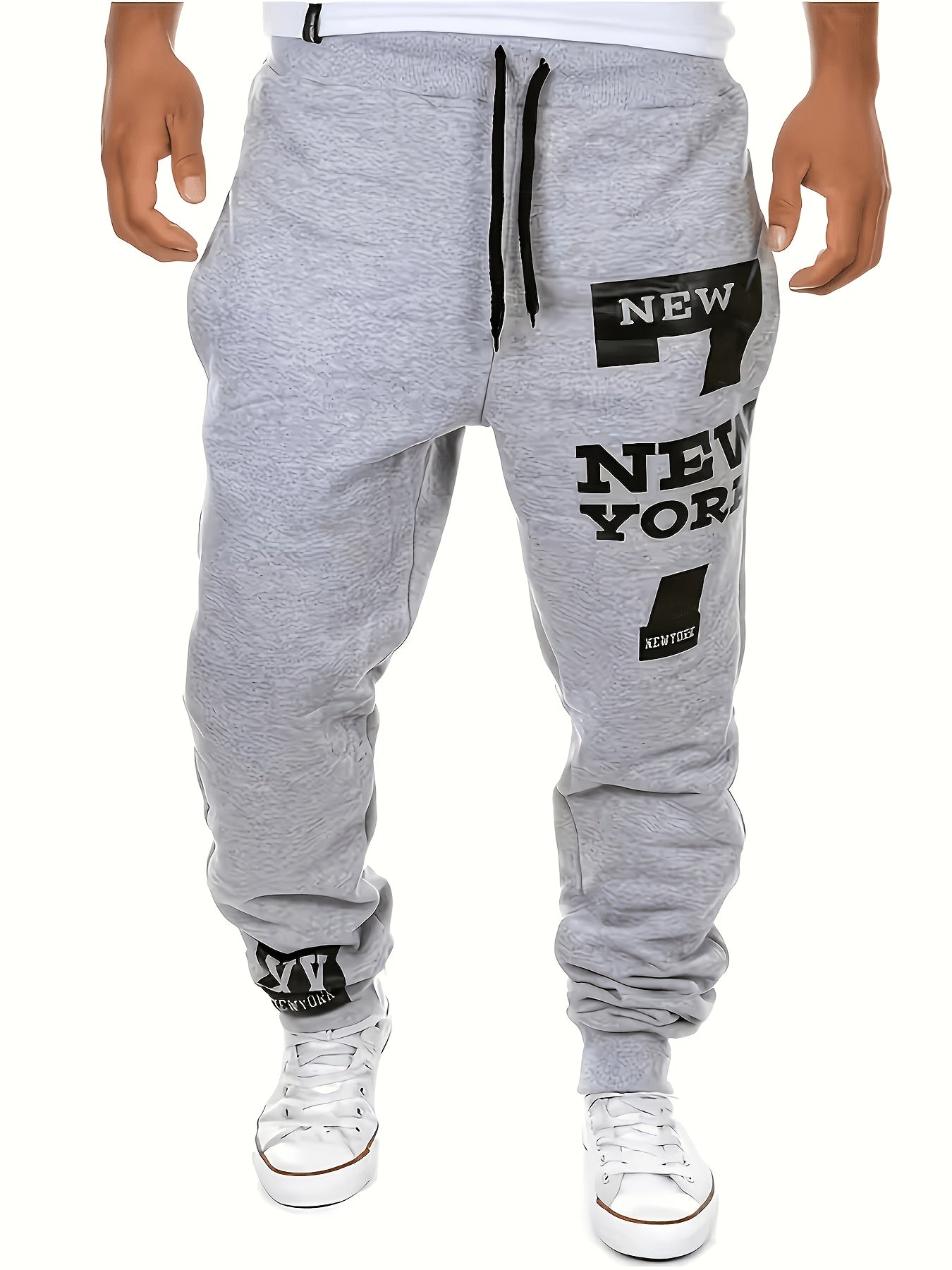 Men's Sports Joggers, Letter Print, Tapered