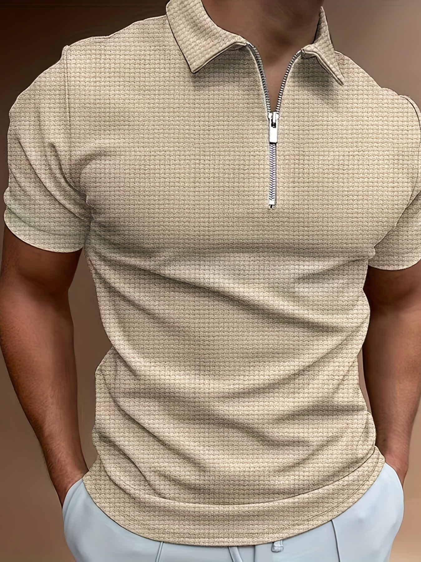 Men's Short-Sleeve Shirt, Zip Collar, Casual
