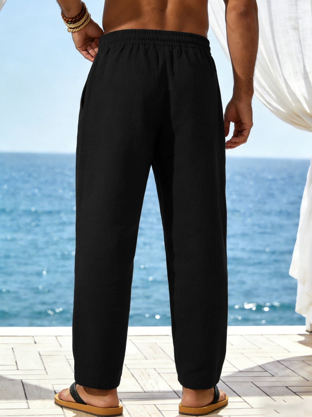 Men's Linen Pants, Drawstring, Relaxed Straight-Leg