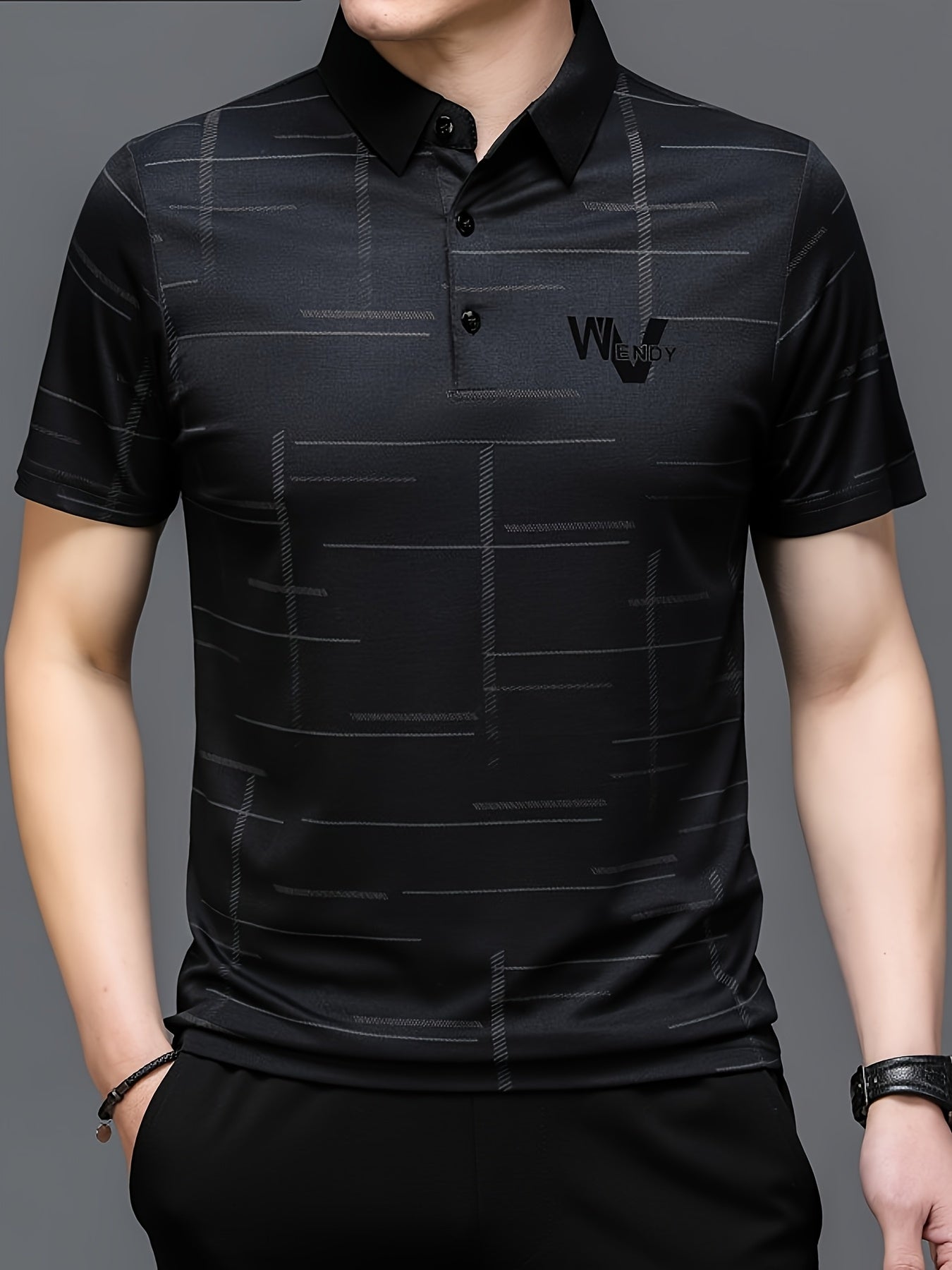 Men's Golf Polo Shirt, Striped, Moisture-Wicking