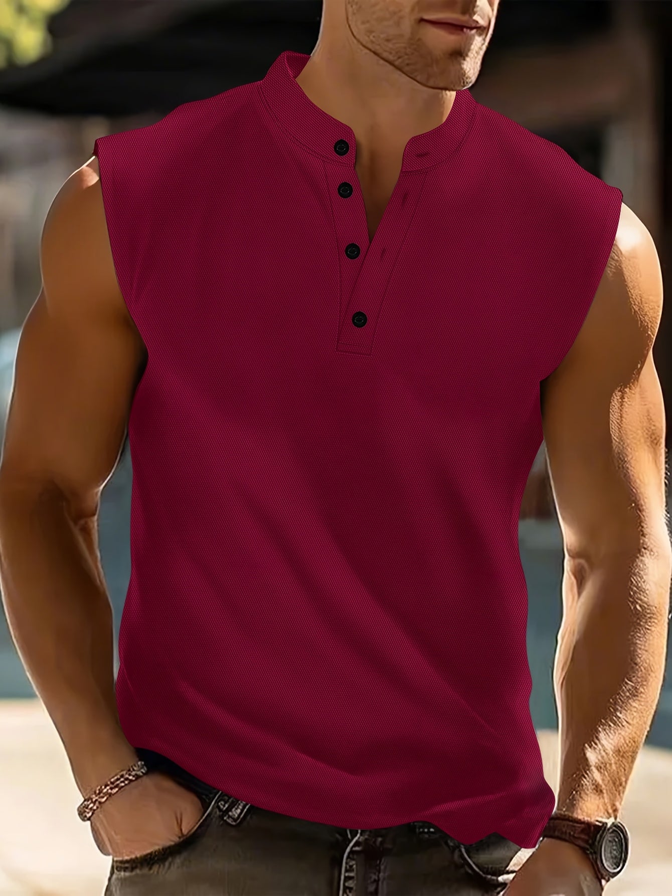 Men's Sleeveless Polo Shirt, Button Collar