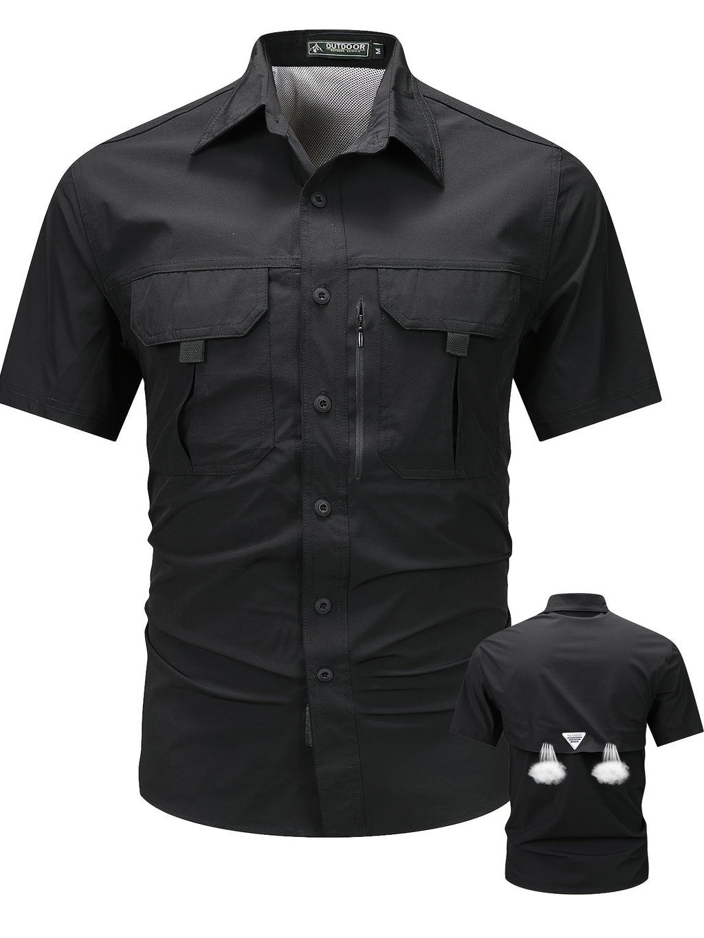 Men's Short-Sleeve Cargo Shirt, Flap Pockets, Breathable