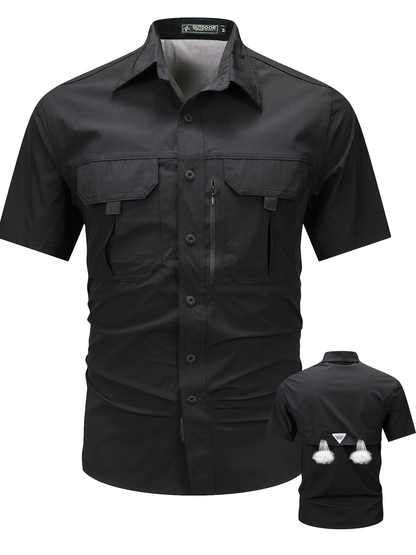 Men's Short-Sleeve Cargo Shirt, Flap Pockets, Breathable