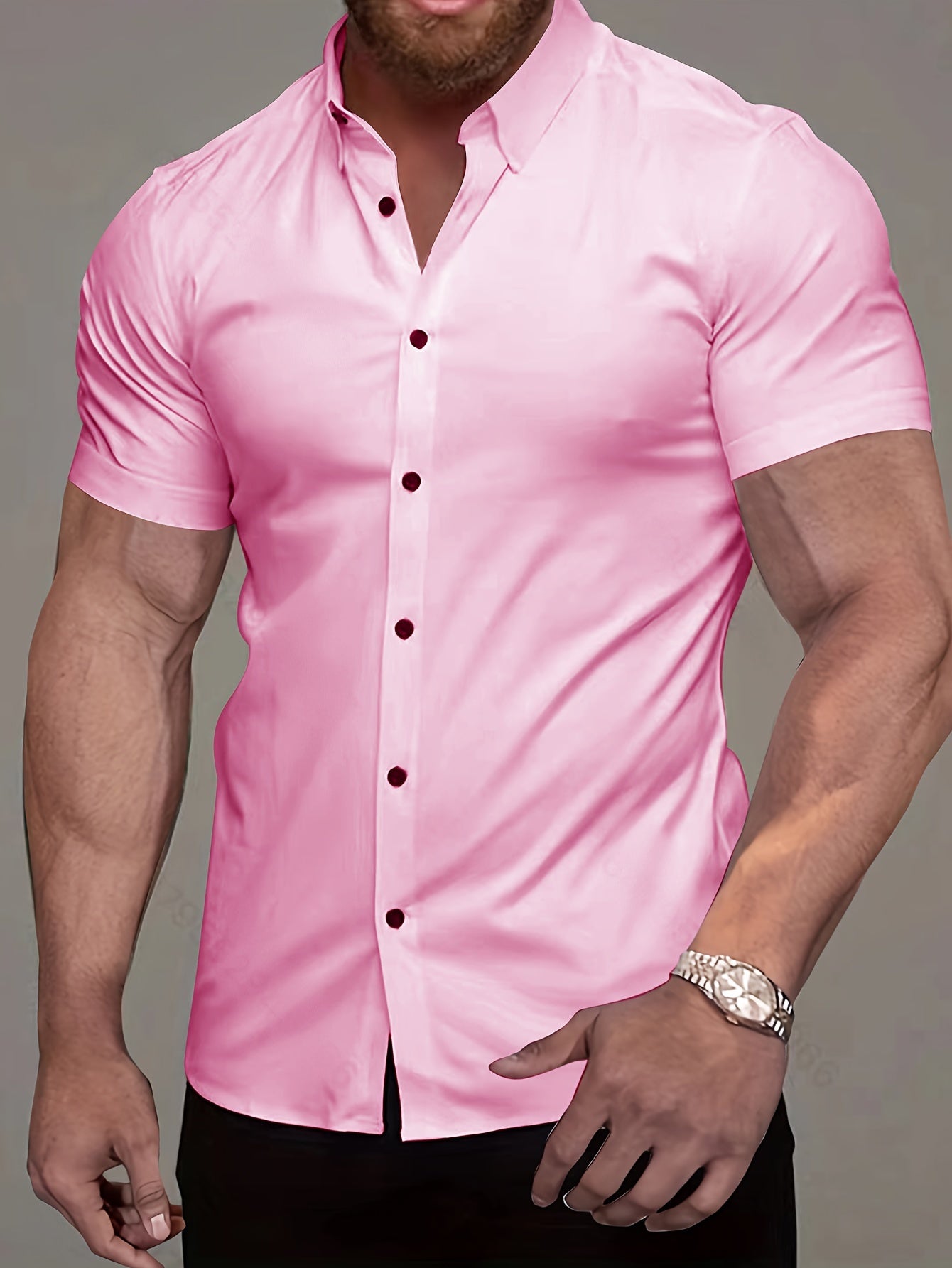 Men's Short-Sleeve Shirt, Lapel, Business Casual