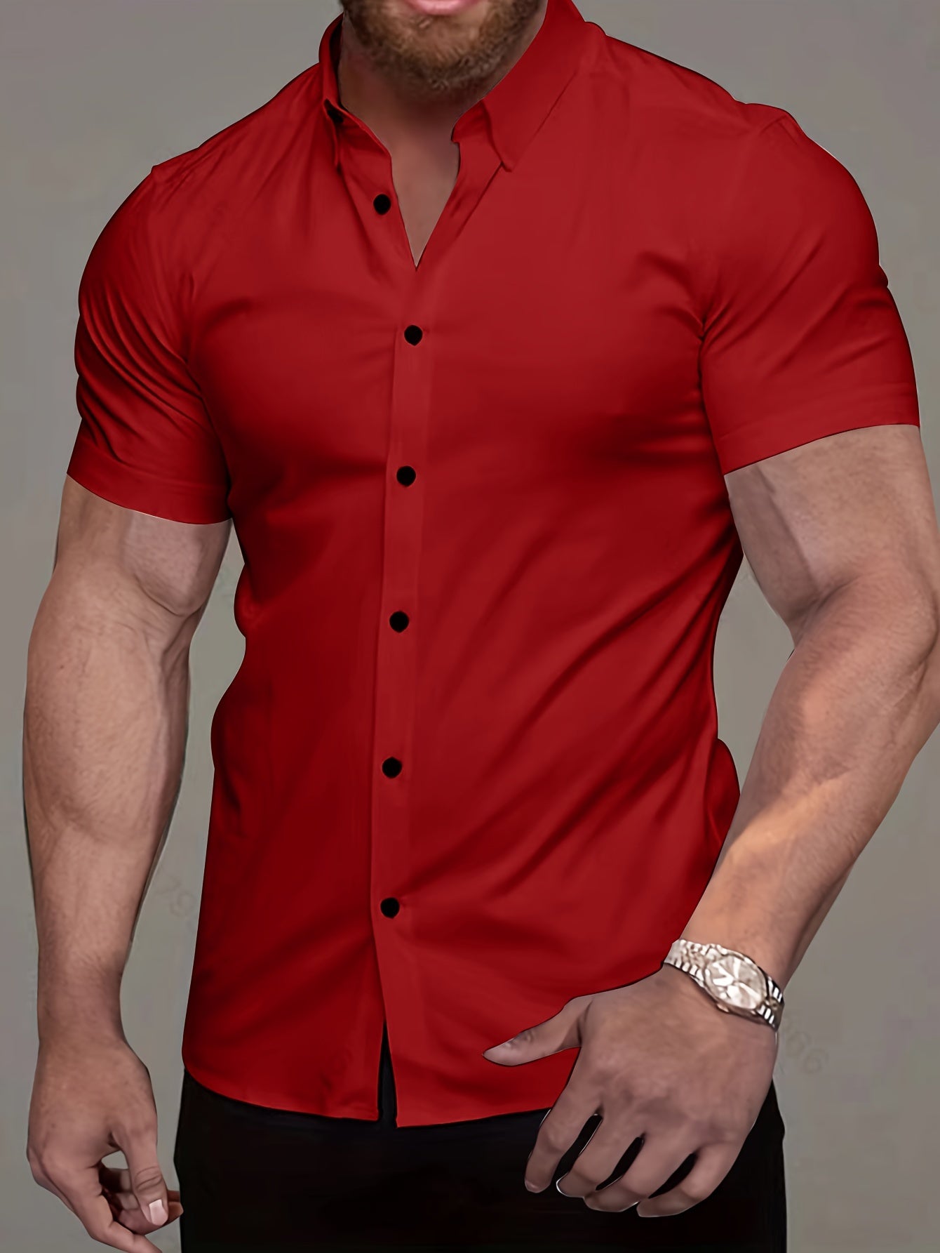 Men's Short-Sleeve Shirt, Lapel, Business Casual