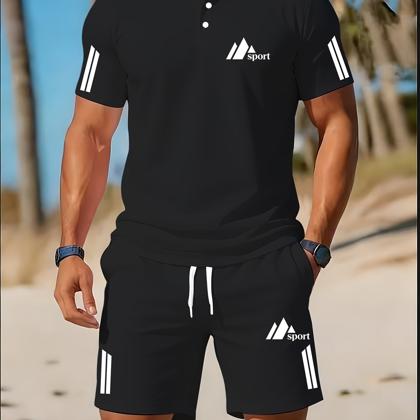Men's Golf Polo & Shorts Set, Casual